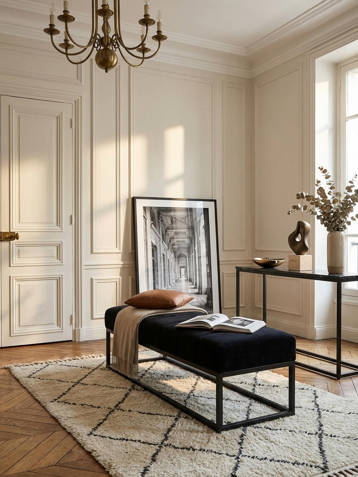 SITZBANK Samt Metallgestell gepolstert, Schwarz 108x40x40 cm - Schwarz, Textil/Metall (108/40/40cm) - KADIMA DESIGN