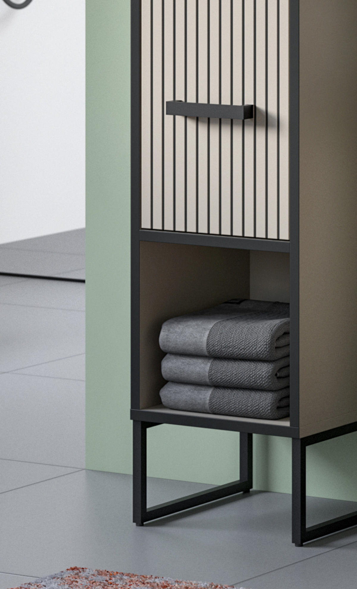 BADMÖBEL-SET schwarz, sand mit Waschbecken 125 cm, Kombination mit Soft-Close - Sandfarben/Schwarz, Glas/Keramik (125/192/48cm) - Inn.Furn