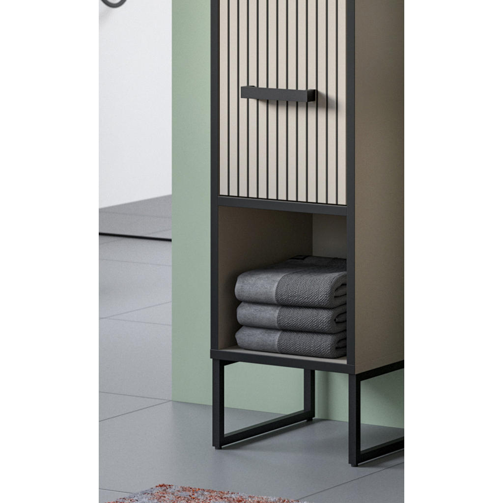 Thumbnail - Inn.Furn Badmöbel-Set, Sand, Schwarz, Holzwerkstoff, Glas, Keramik, Metall, Uni, Rechteckig, 125x192x48 cm, FSC Mix, Bad...