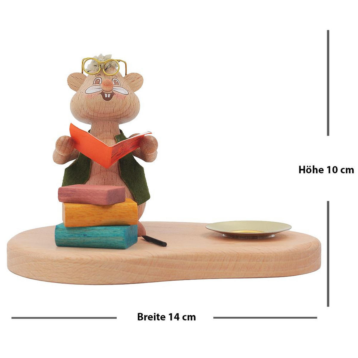 HOLZFIGUR Hamster Vorleser mit Kerzenhalter 11 cm - Multicolor, Metall (14/1/0.1cm)