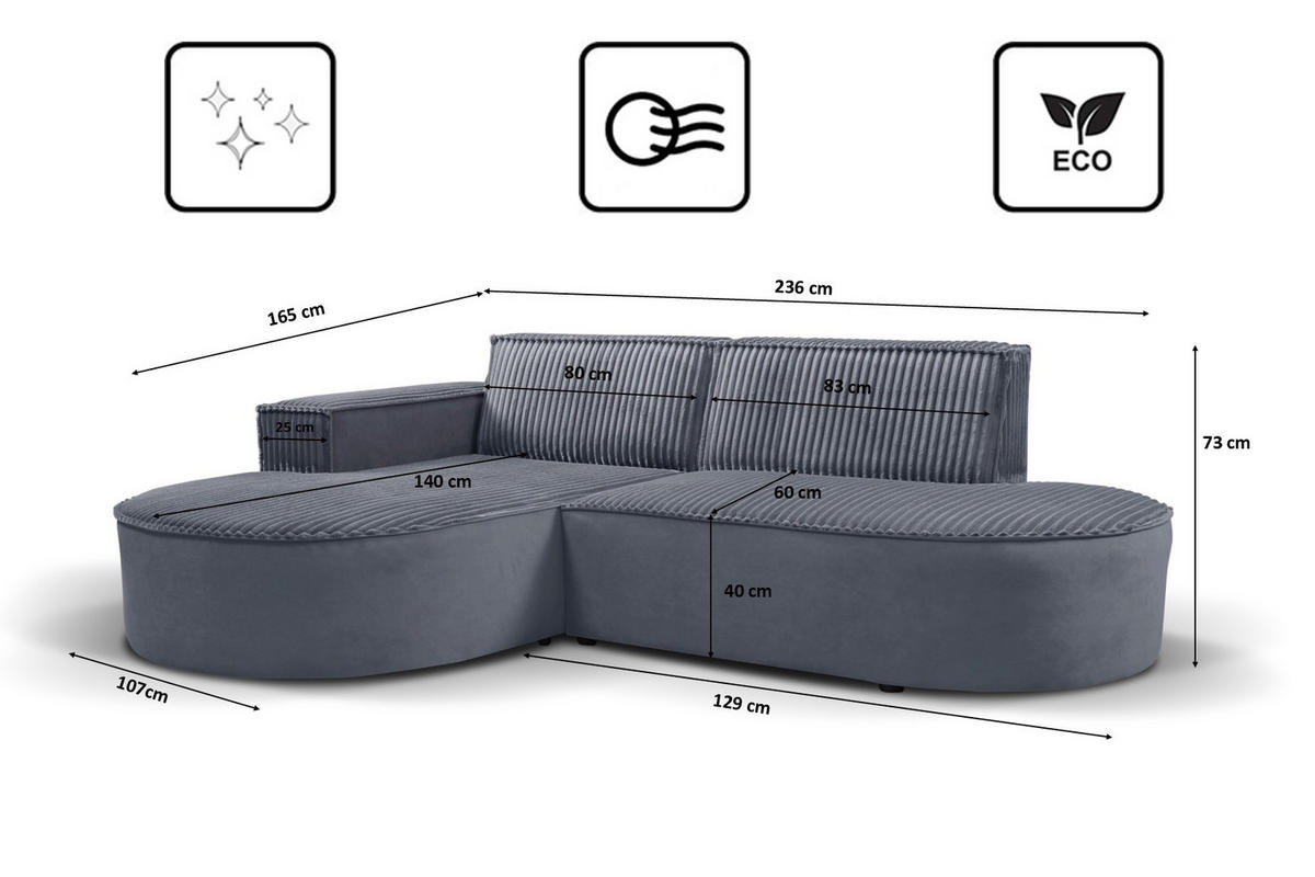 ECKSOFA L-förmiges Modena Soft Dunkelgrau Links - Dunkelgrau, Holz (165/236cm) - Kaiser Möbel