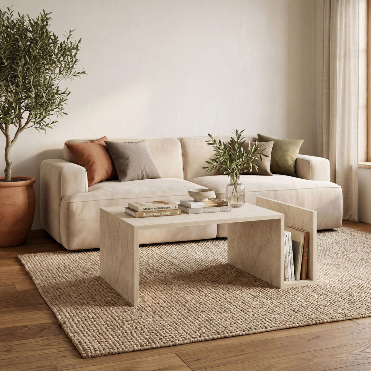 COUCHTISCH mit Zeitschriftenfach im Travertin-Optik - Max - Beige - Beige, Holzwerkstoff (87/50/32cm) - Drawer