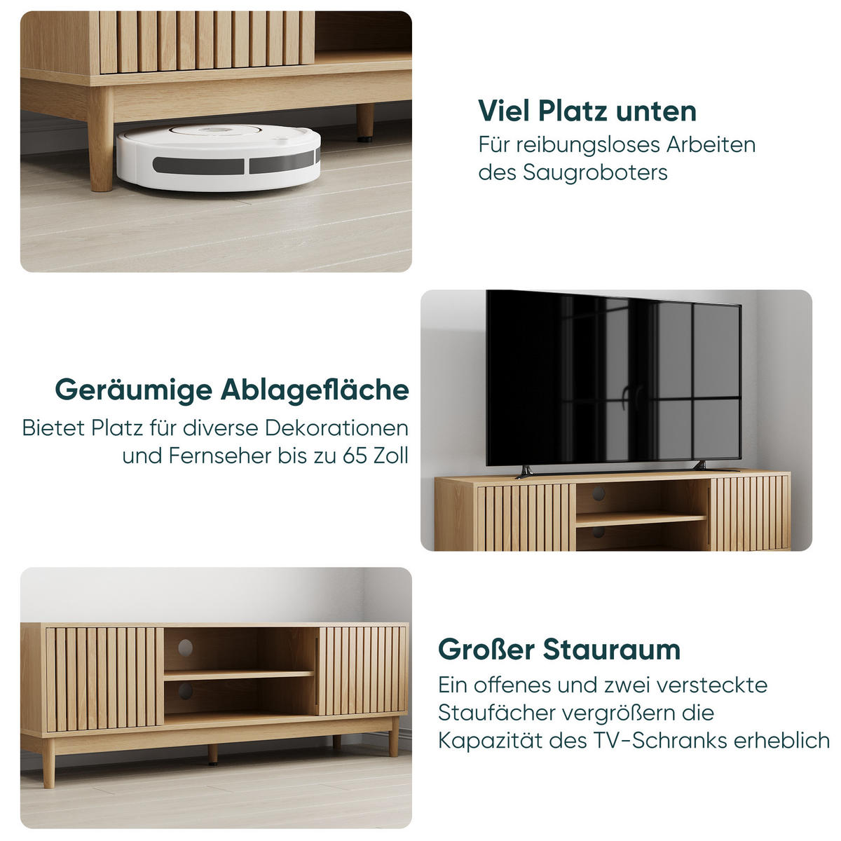 TV-LOWBOARD eichen-optik & lamellen-design - Eichefarben, Holzwerkstoff (140/48/39cm) - Urban Meuble
