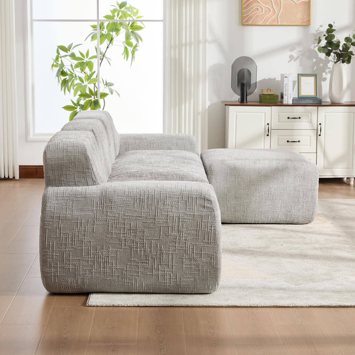 ECKSOFA 269.5/182.5/73 cm Grau mit beweglicher Fußhocker - Grau, Textil (182.5/269.5cm) - Oxeza