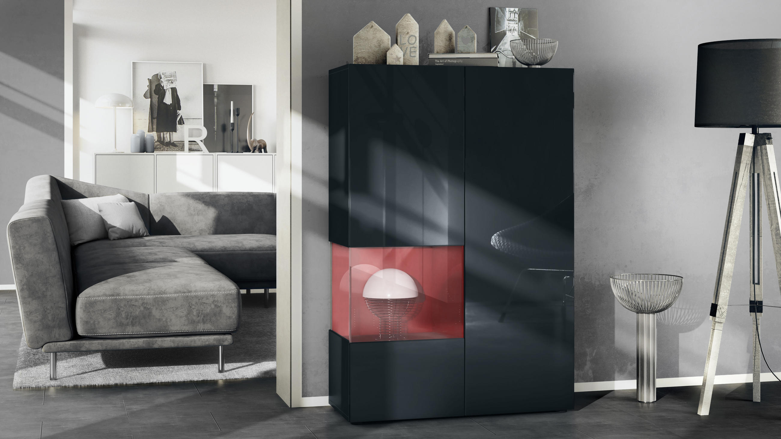 VITRINE Morena Einsatz in Bordeaux Hochglanz - Bordeaux, Holzwerkstoff (91.5/136.5/37cm) - Vladon