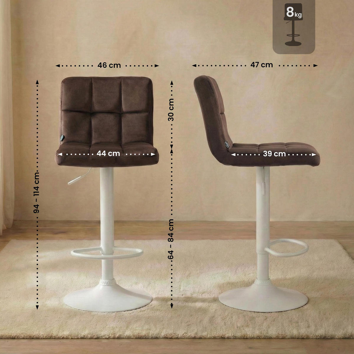 BARHOCKER Samt Braun - Weiß/Braun, Textil/Metall (46/94/47cm) - CLP