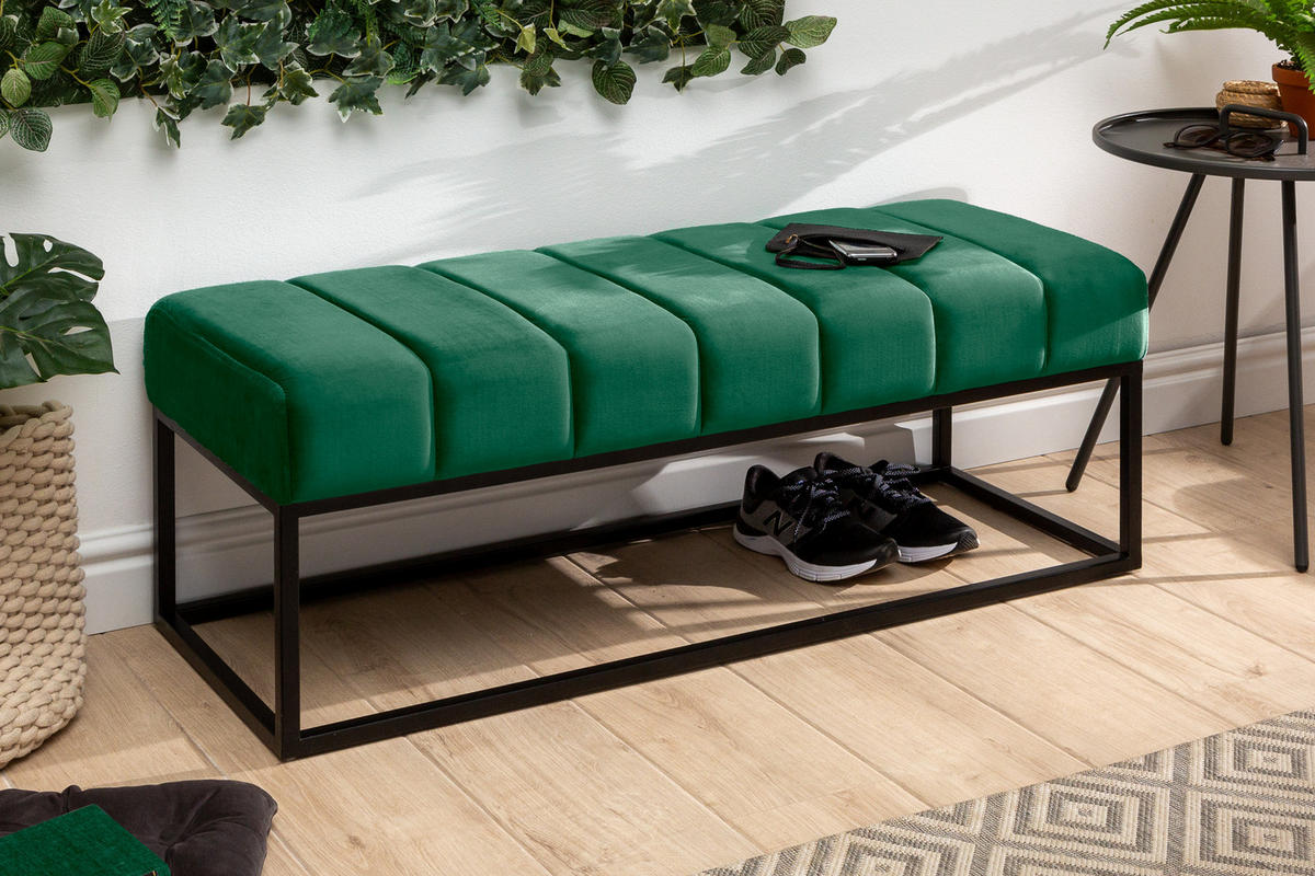 SITZBANK PETIT BEAUTÉ Samt Smaragdgrün 110 cm - Schwarz/Grün, Textil/Metall (108/40/40cm) - riess-ambiente