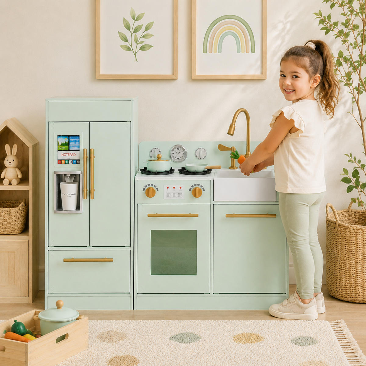 KINDERKÜCHE aus Holz, Mintgold, 81 cm - Grün, Holz (105.7/30/81cm) - Teamson Kids