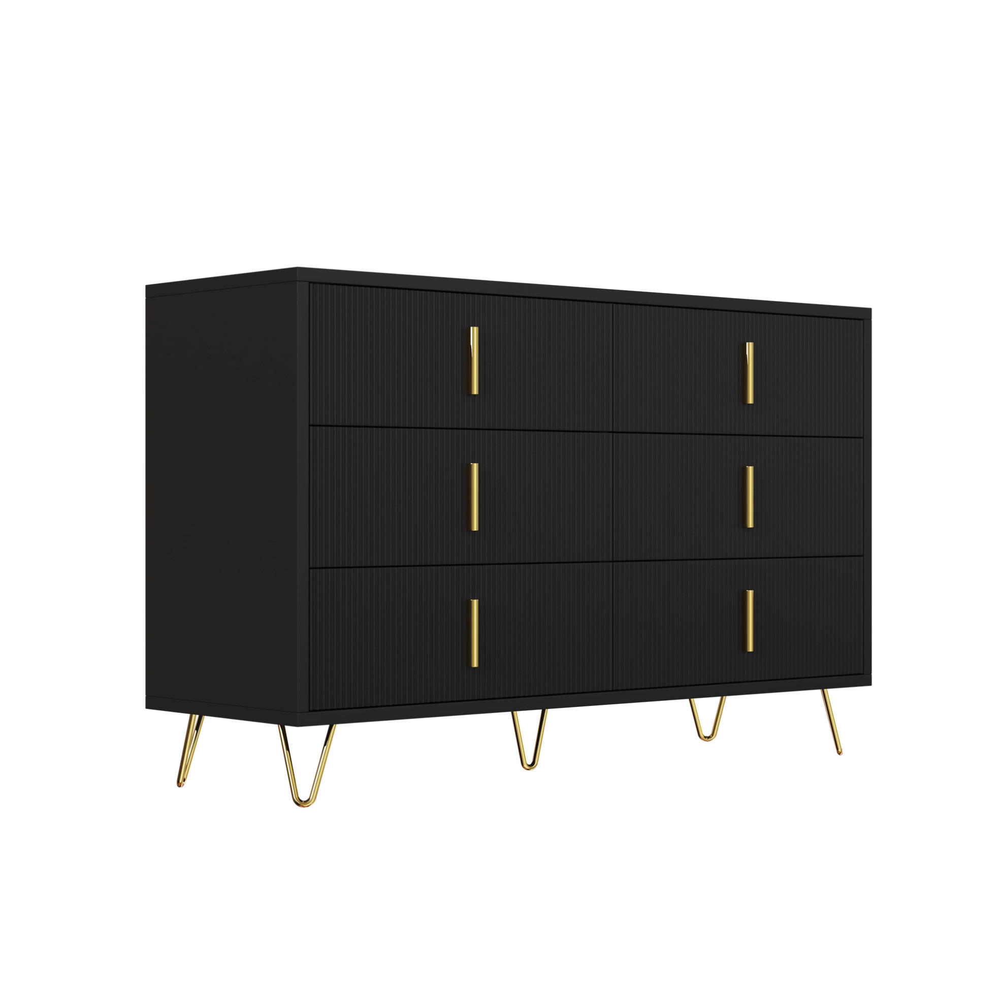 KOMMODE 120/40/77 cm aus Spanplatte mit 6 Schubladen Schwarz/Gold - Schwarz, Holzwerkstoff (120/77/40cm) - Modenvie