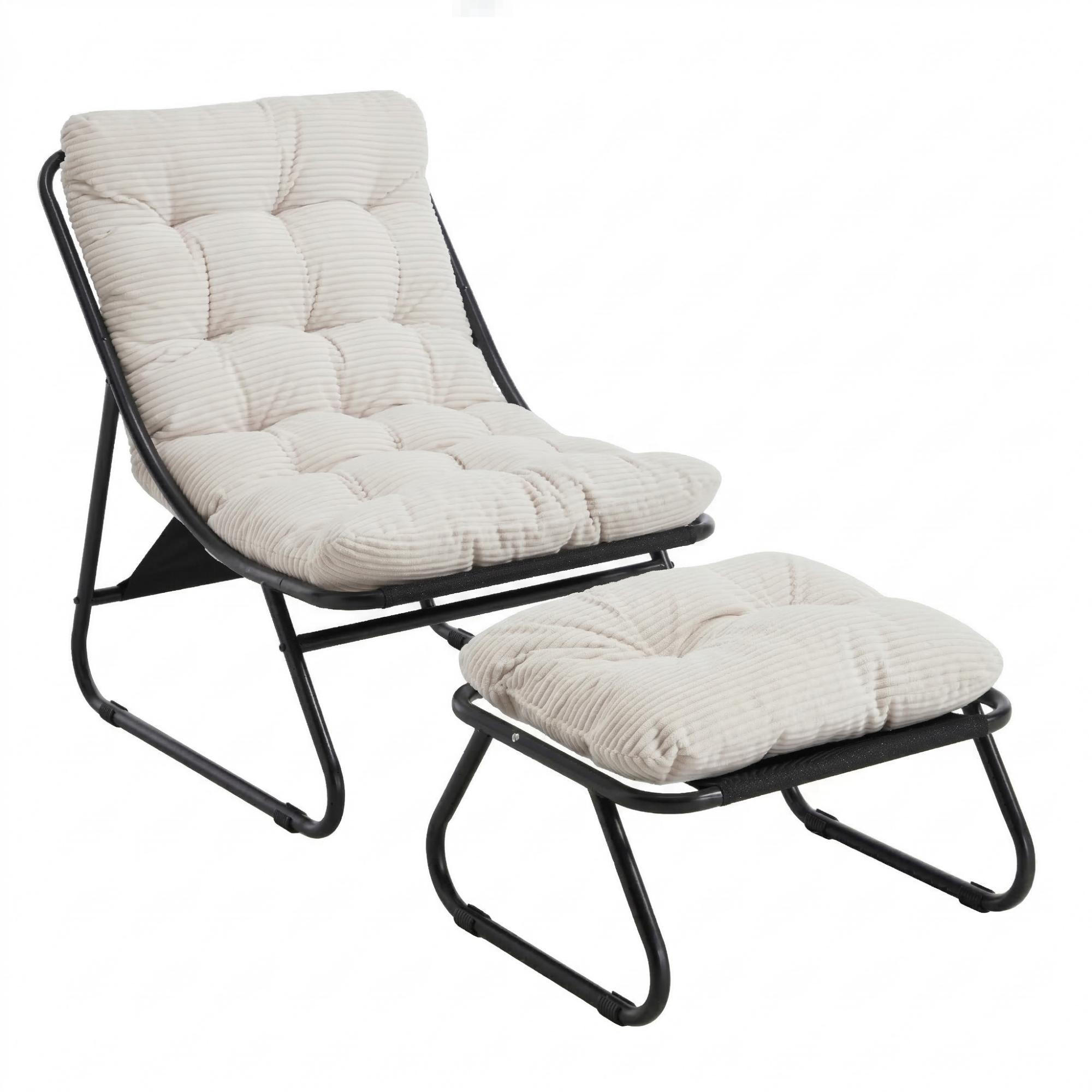 SESSELSET, Relaxsessel mit Hocker,Stahlrahmen,Cord,Weiß - Weiß, Metall (78/86/65cm) - LVHOM
