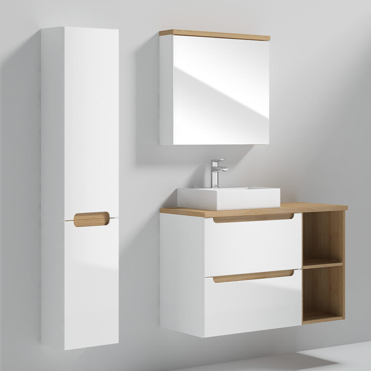 BADMÖBEL 90cm Livia 2er-Set Weiß - Weiß, Holzwerkstoff (90/62.5/46cm) - Petits-meubles