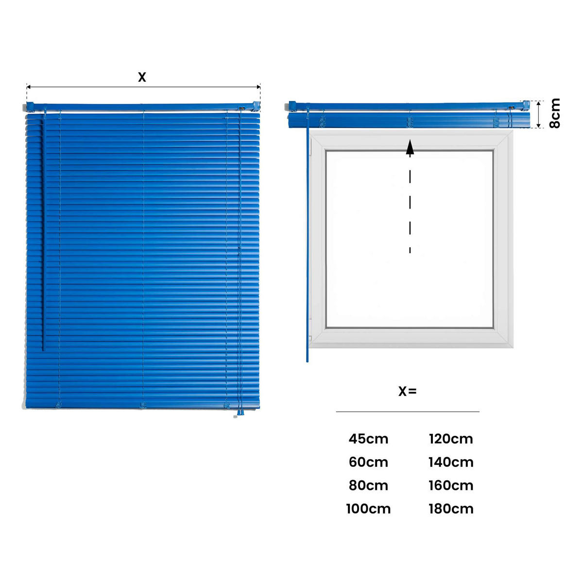 JALOUSIEN vinyl venetianische mit Blau Zugschnur 45x130 - Blau, Kunststoff (45/130cm) - STORESDECO