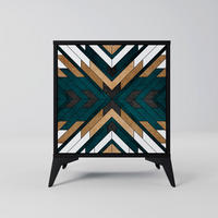 SIDEBOARD ARTISTIC GEOMETRY, Schwarz, 57,5x42x70,5 cm, Schwarze Metall-Sternfüße - Multicolor/Schwarz, Holzwerkstoff/Metall (57.5/70.5/42cm) - SpaceRebels