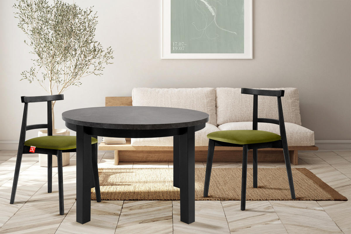 ESSTISCH BALTE Ausziehbar 100-220cm Rund, Beton/schwarz - Schwarz, Holz (100/220/76cm) - KONSIMO®