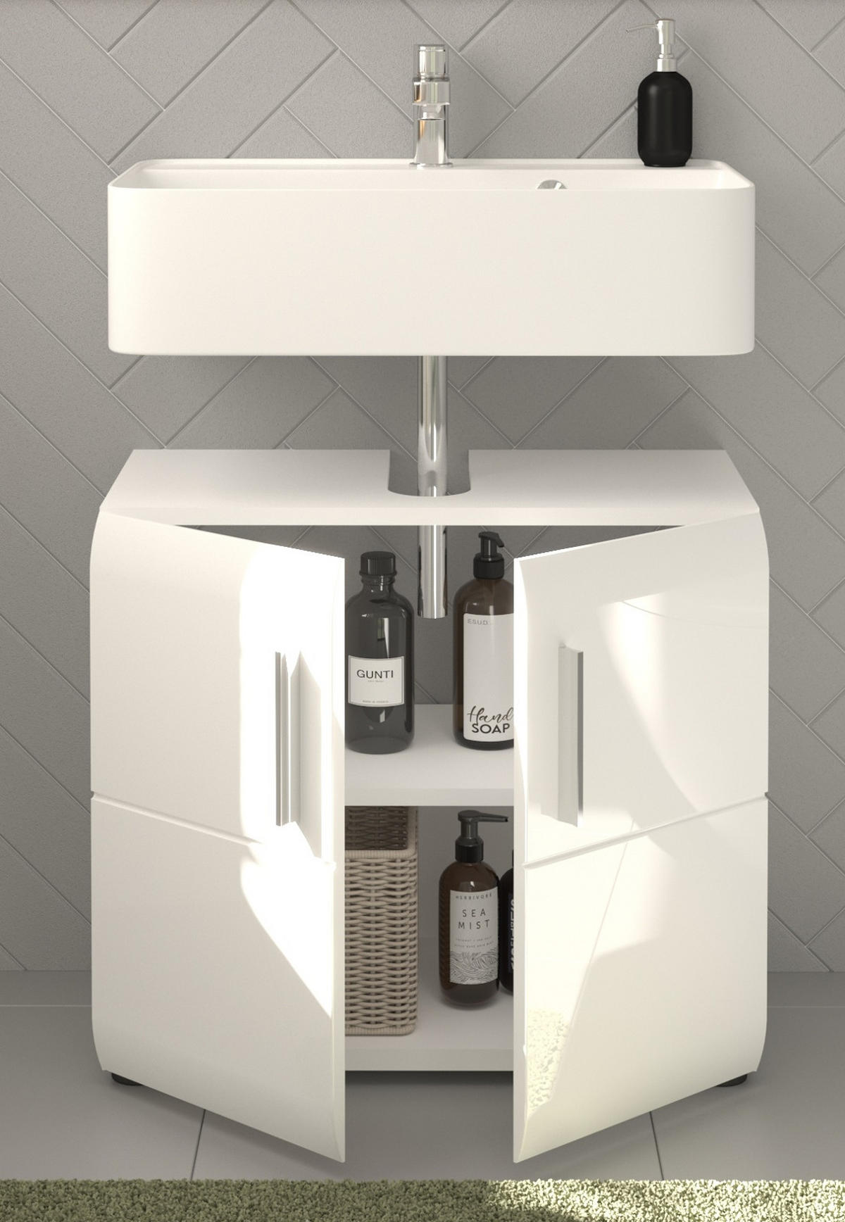 WASCHBECKENUNTERSCHRANK weiß Hochglanz, Badezimmer Unterschrank 60 cm - Chromfarben/Weiß Hochglanz, Holzwerkstoff/Kunststoff (60/54/32cm) - Inn.Furn