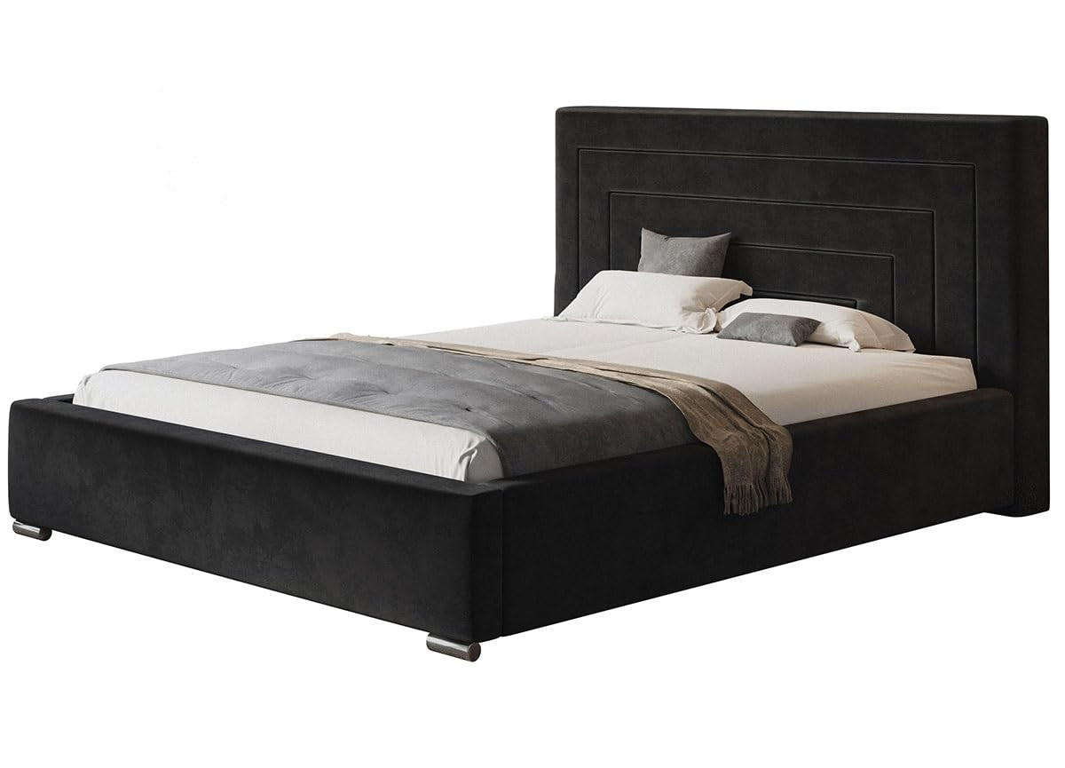 POLSTERBETT Nizza mit Kopfteil, 160x200 cm, Doppelbett mit Bettkasten und Lattenrost aus Holz, Velourstoff Schwarz - Schwarz, Holz/Textil (160/200cm) - Alpi-Möbel