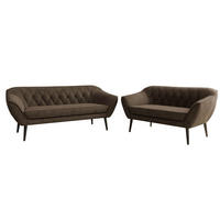 SEDACÍ SOUPRAVA 3+2 PIRS - Hnědá Samet - Černé nohy - tmavě hnědá/černá, kompozitní dřevo/textil (180/75/74cm) - MKS