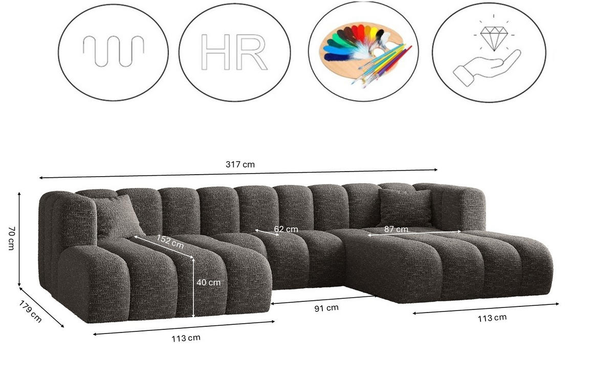 ECKSOFA U-form Grand modular stoff Haga Graphit - Graphitfarben, Holz (317/179cm) - Kaiser Möbel