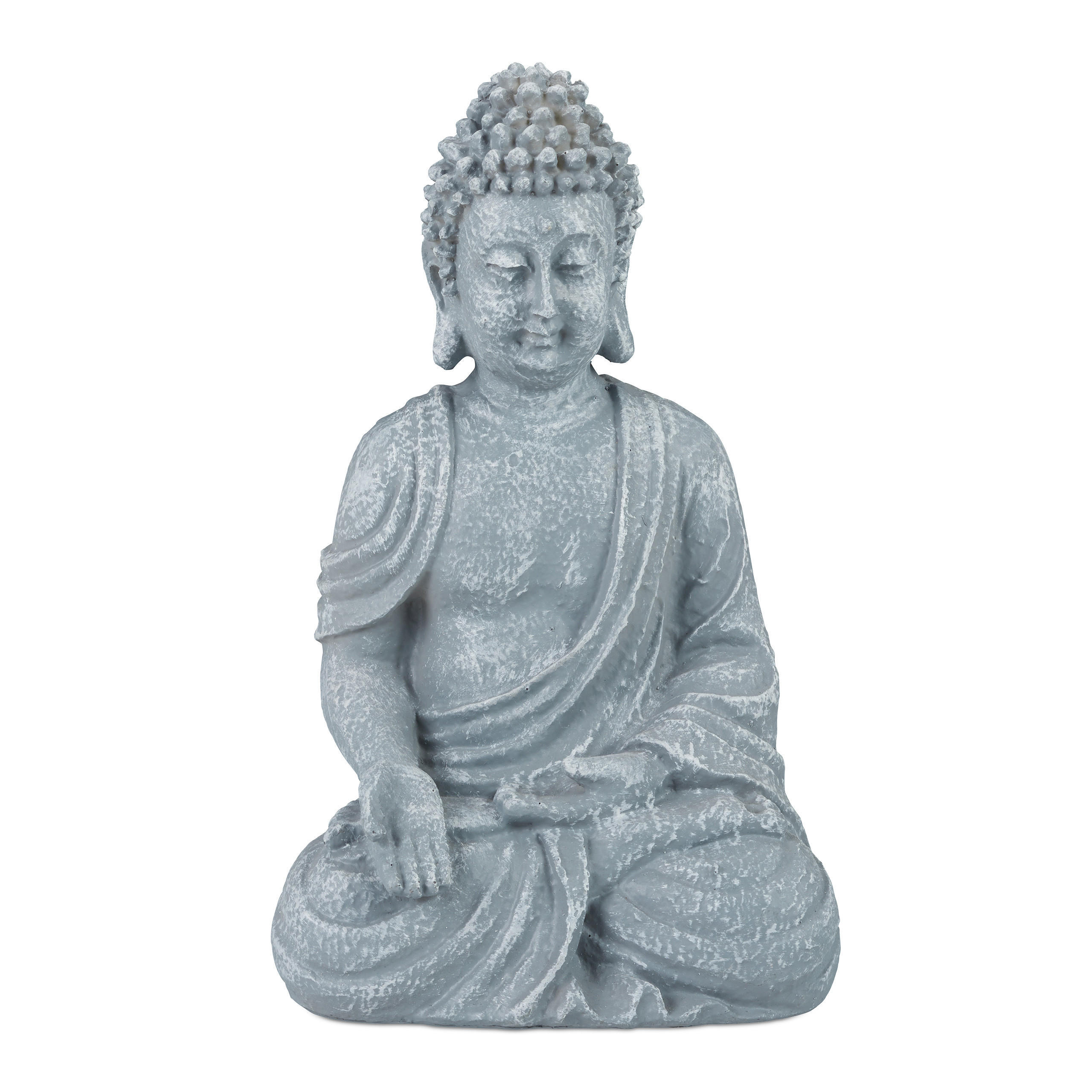 BUDDHAFIGUR - Grau, Kunststoff (10/18/8cm) - Relaxdays