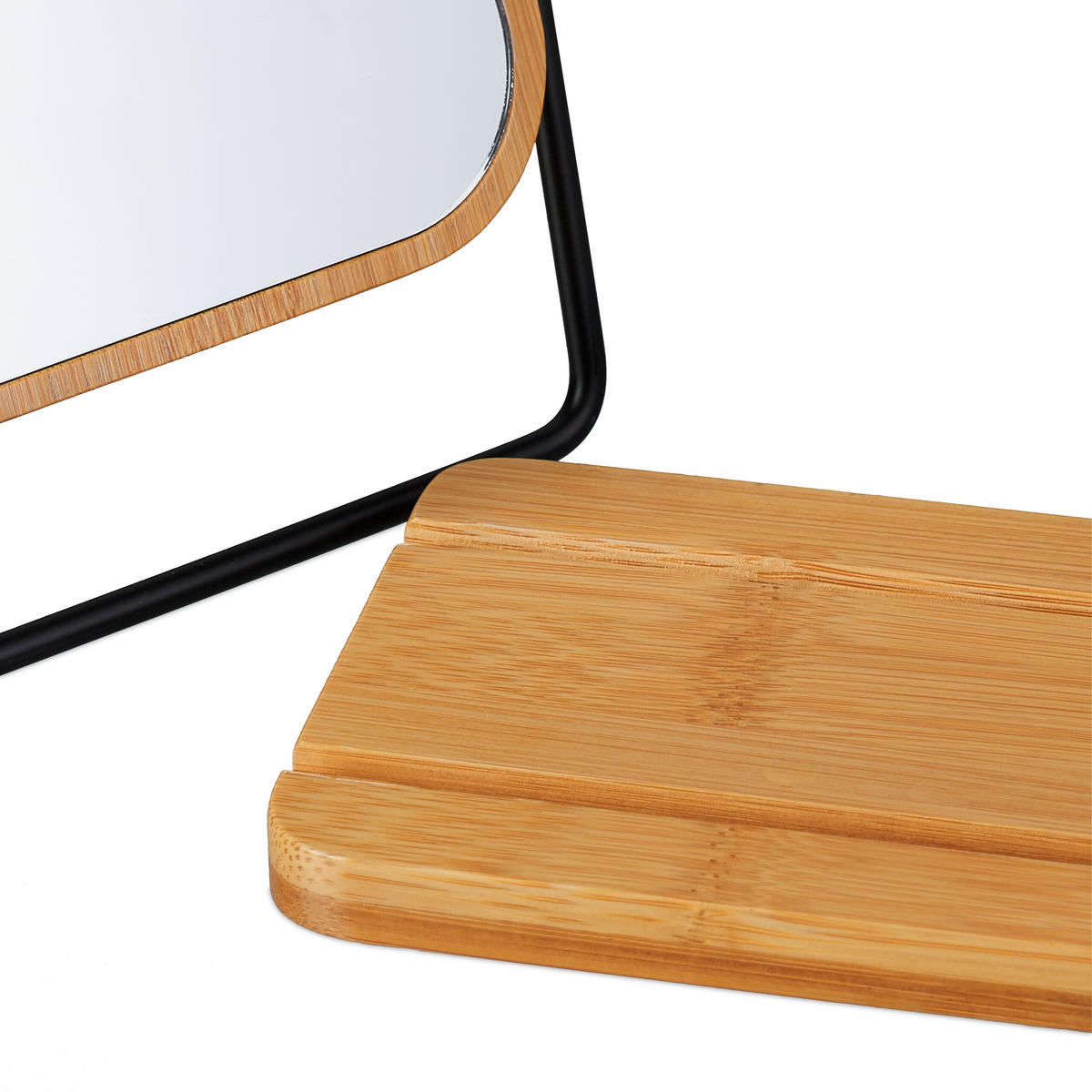 TISCHSPIEGEL - Hellbraun, Glas/Holz (14.5/23/10cm) - Relaxdays