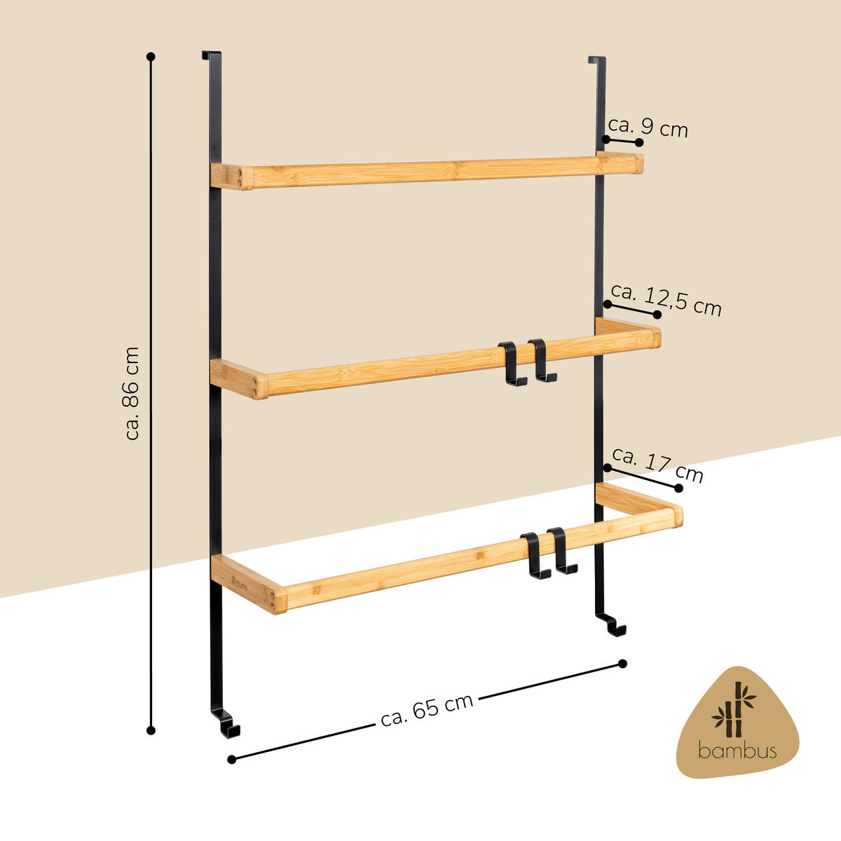 TÜR-HÄNGEREGAL, schwarz - Schwarz, Holz (65/86/17cm) - eluno