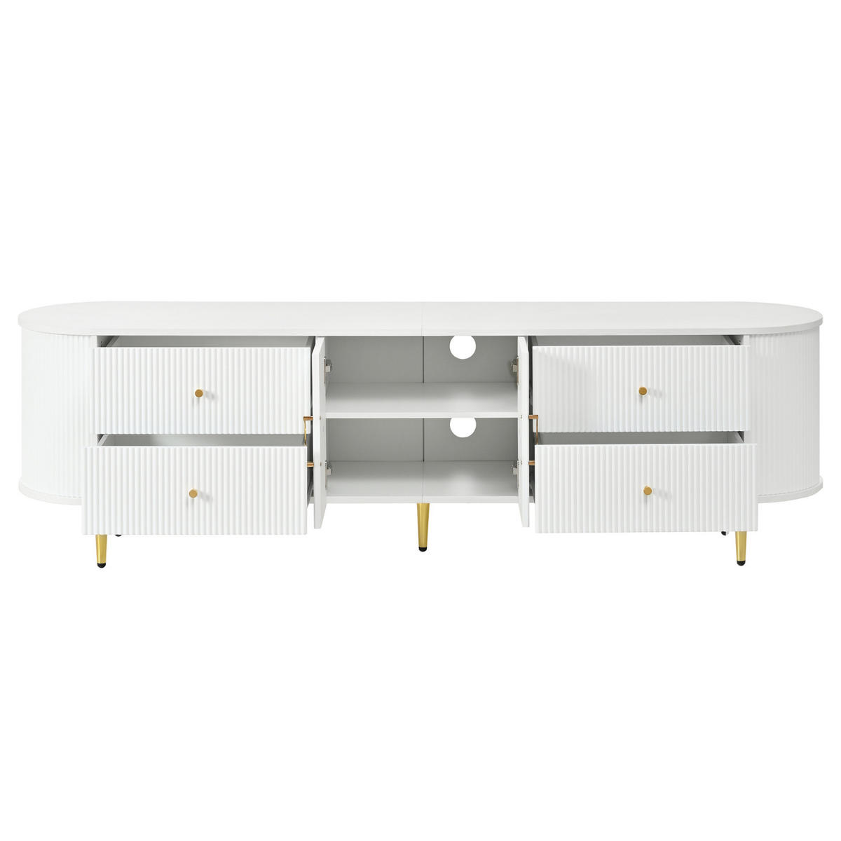 TV-LOWBOARD 180 x 40 x 53 cm aus MDF, Wellenfront, 2 Türen, Schubladen, Metallfüße, Weiß - Weiß, Holzwerkstoff (180/53/40cm)