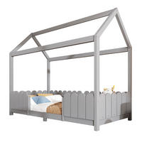 HAUSBETT 90/200 cm in Grau – mit Dach, Rausfallschutz und Lattenrost - Grau, Holz (90/200cm) - BEAOK