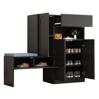 SCHUHSCHRANK aus Spanplatte 130x35x110cm in Schwarz mit Sitzbank - Schwarz, Holzwerkstoff (130/110/35cm) - Modfu