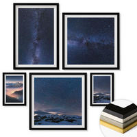 WANDBILDER 5er-Set - 50x50 cm & 20x30 cm & 40x60 cm Schwarzer Rahmen - Spiegelung der Felsen in Bergseen - Schwarz, Kunststoff (40/60cm) - ArtPrintCave