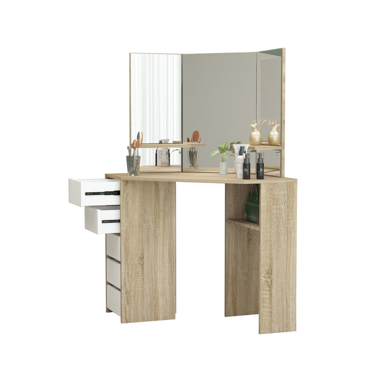 SCHMINKTISCH rechteckig weiß 110/141,5/54 cm - Braun, Holz (54/141.5/110cm) - ML-DESIGN
