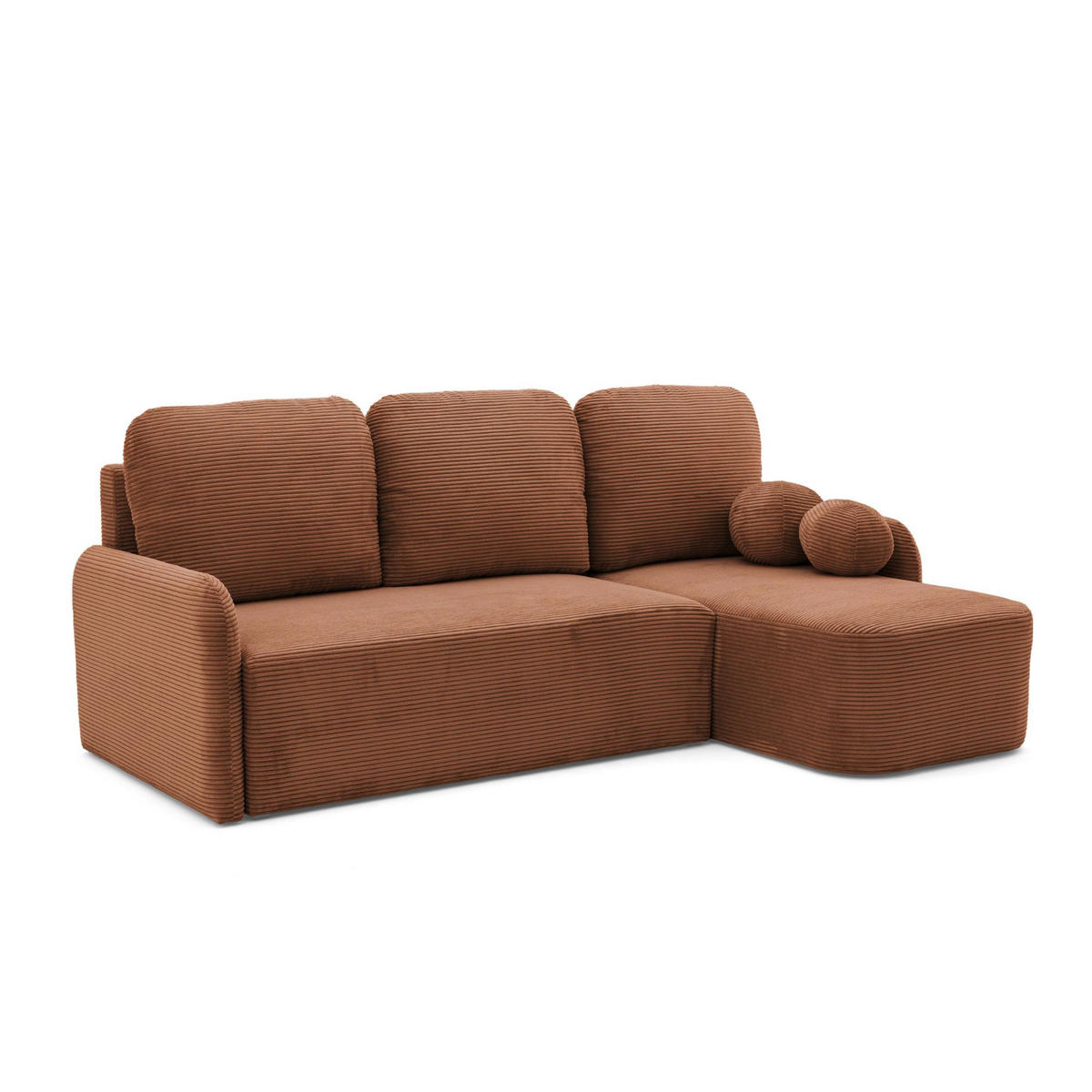 ECKSOFA CASPER L Rechts mit Schlaffunktion 132x198 Cord Braun - Schwarz/Braun, Holz/Kunststoff (145/217cm) - NACANAPA