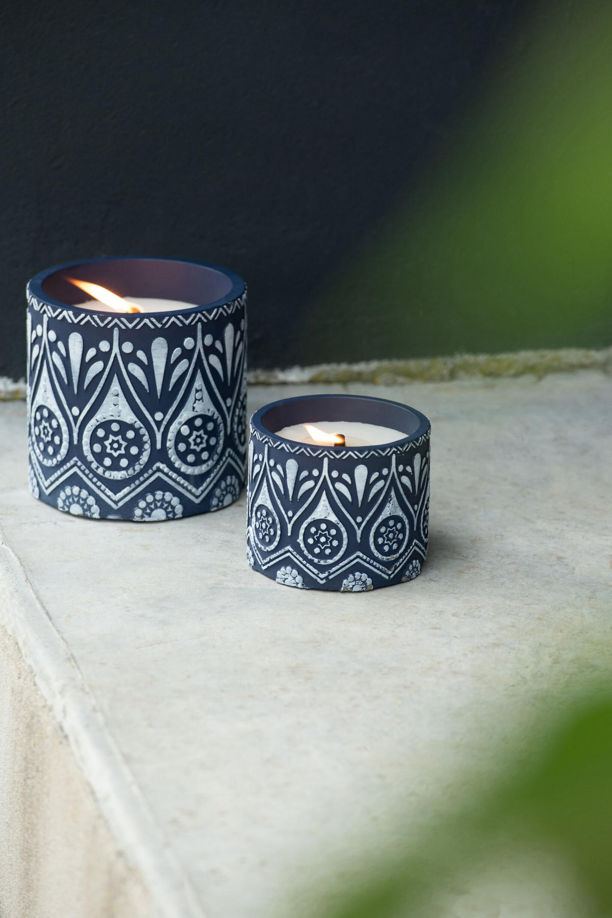 KERZE TERRACOTTA BW - Blau, Keramik (13/12.5/13cm) - J-Line