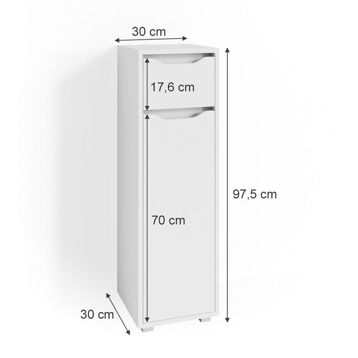 MIDISCHRANK Ruben Weiß 30 x 97.5 cm - Weiß, Holzwerkstoff (30/97.5/30cm) - Vicco