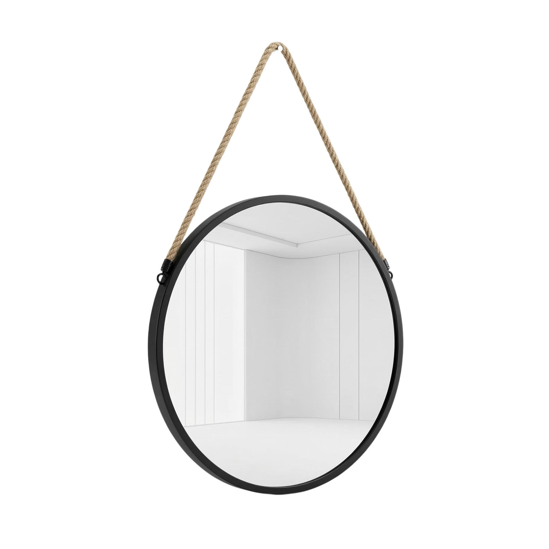RUNDSPIEGEL mit Juteseil Gema - Schwarz, Glas (37/3/70cm) - SCENA LIVING