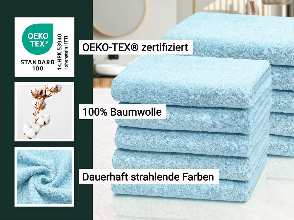 HANDTÜCHER, 10er-Set, 50x100 cm, 100% Baumwolle, Blau - Hellblau, Textil (50/100cm) - Zollner