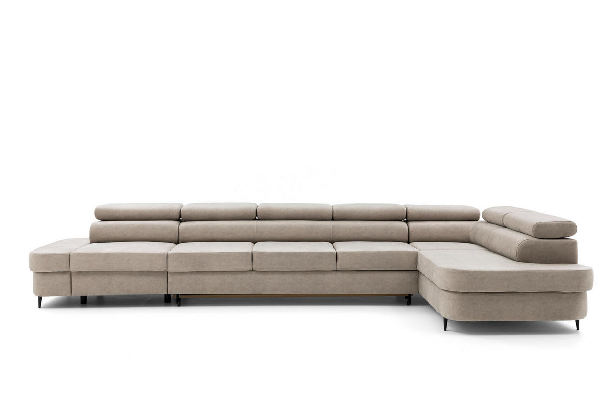 ECKSOFA PRIAM XXL L-Form Rechts mit Schlaffunktion 125x265 Velours Creme - Creme/Schwarz, Holz/Textil (203/420cm) - Muffo