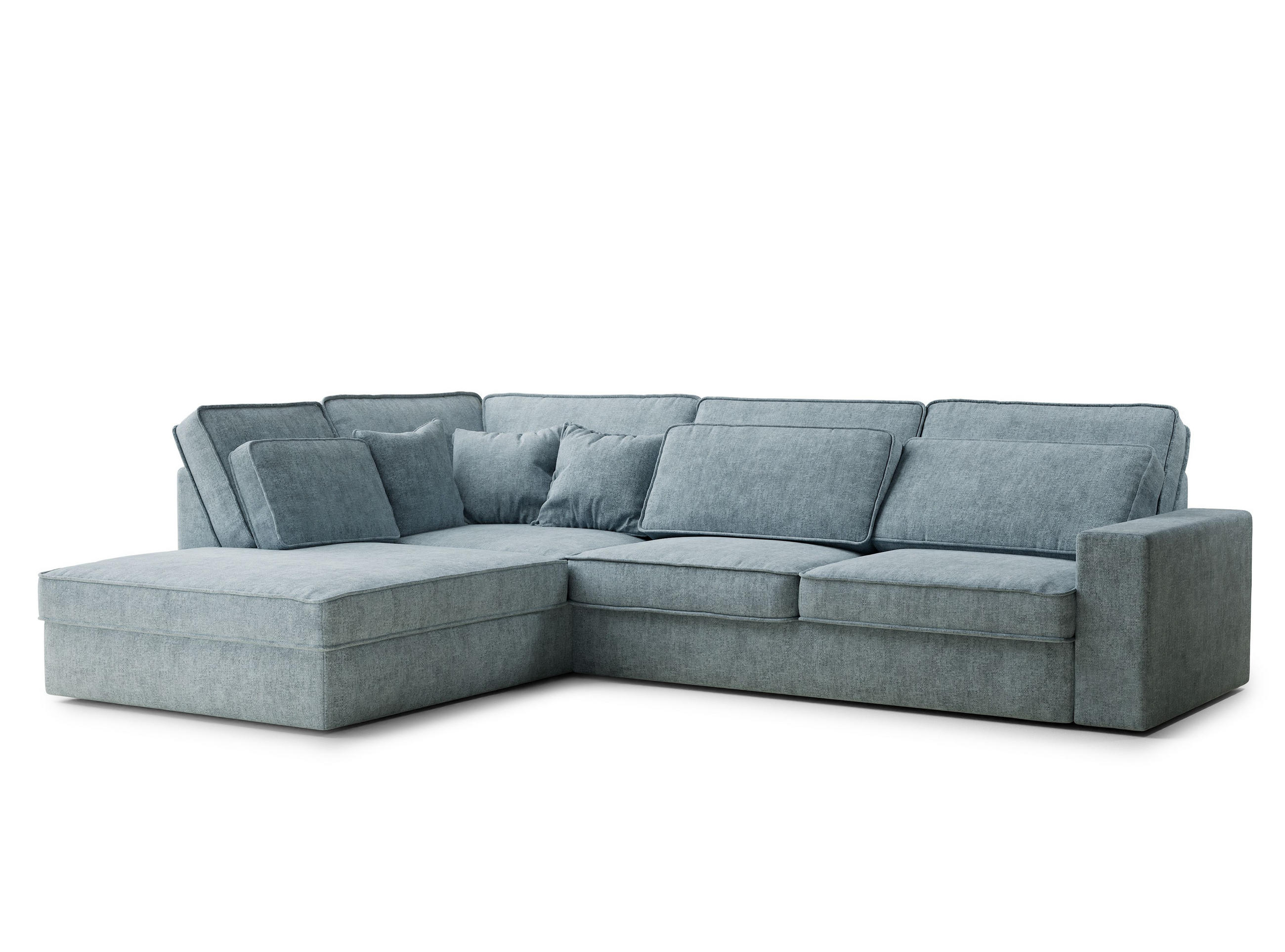 ECKSOFA Kirou Hellblau Chenille-Stoff - Links Seite - Schwarz/Hellblau, Holz/Holzwerkstoff (225/311cm) - Maison de Reve