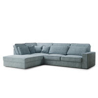 ECKSOFA Kirou Hellblau Chenille-Stoff - Links Seite - Schwarz/Hellblau, Holz/Holzwerkstoff (225/311cm) - Maison de Reve