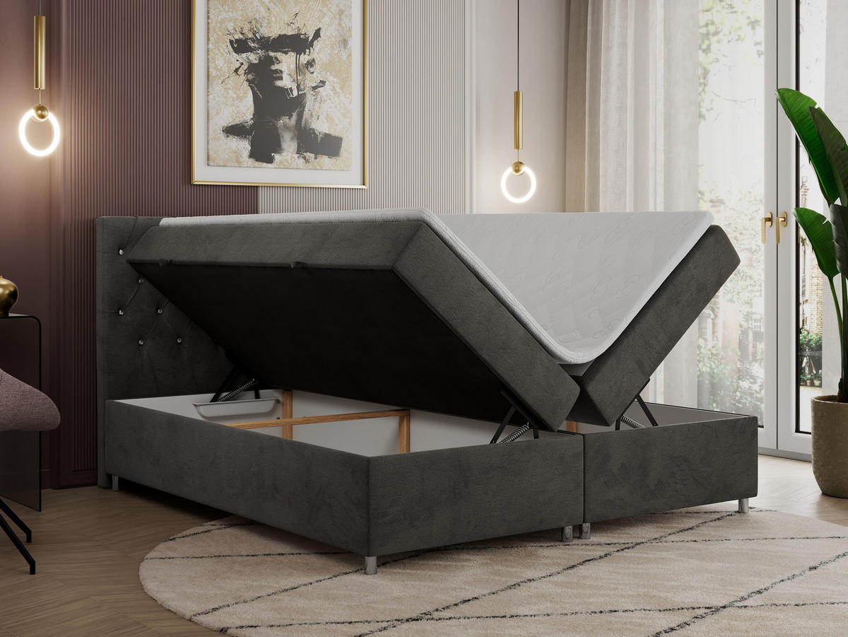 BOXBETT ROMA 200/200 - Dunkelgrau Velvet - H4 - Dunkelgrau, Holz/Textil (200/200cm)