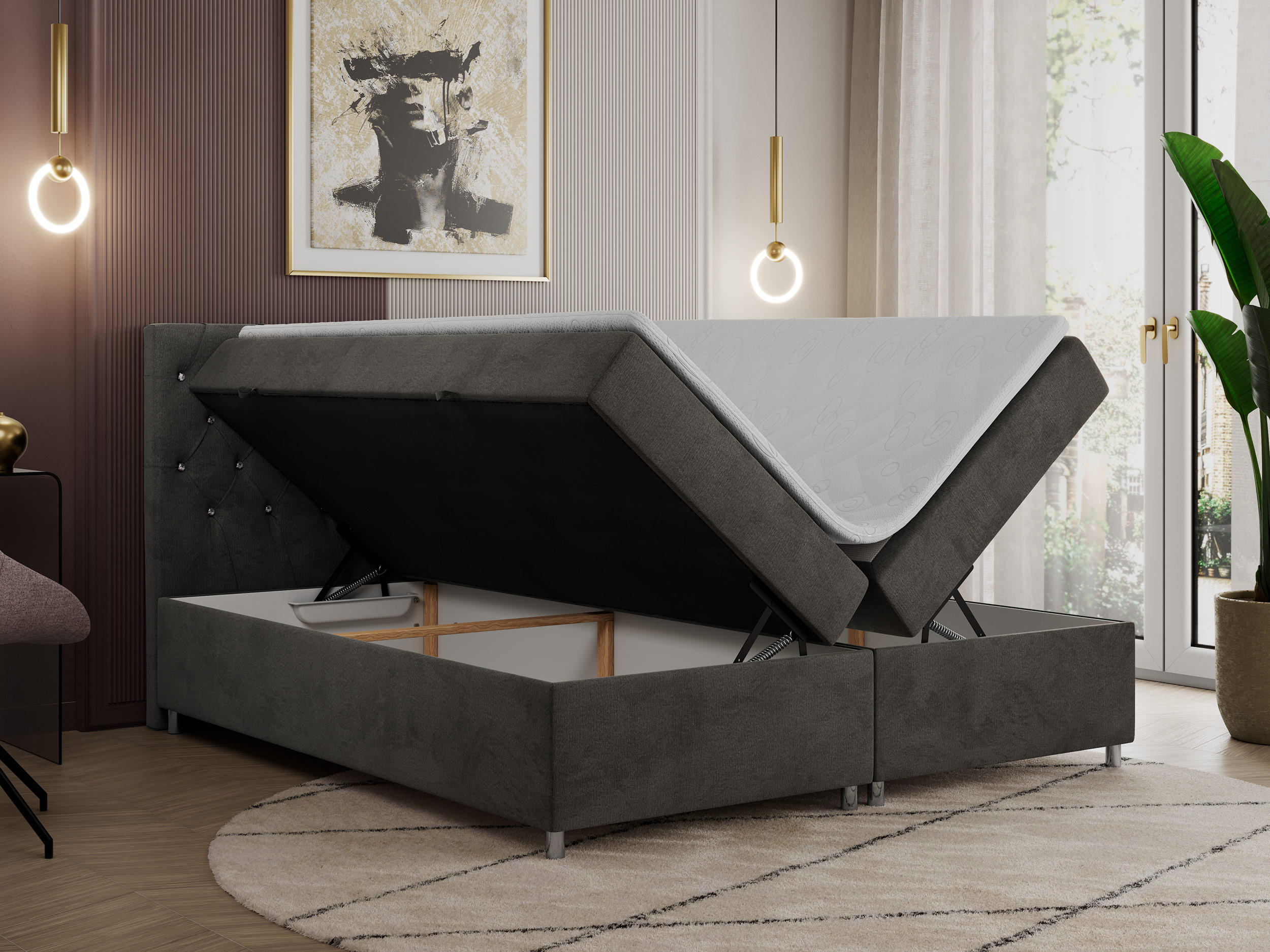 Thumbnail - Xxxl Boxbett, Dunkelgrau, Textil, 2-Sitzer, H3, 7-Zonen, Rechteckig, 120x200 cm, Oeko-Tex®, Schlafzimmer, Betten, Boxspr...