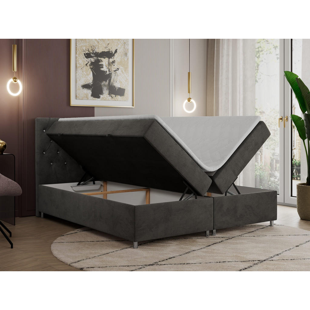 Thumbnail - Xxxl Boxbett, Dunkelgrau, Textil, 2-Sitzer, H4, 7-Zonen, Rechteckig, 160x200 cm, Oeko-Tex®, Schlafzimmer, Betten, Boxspr...