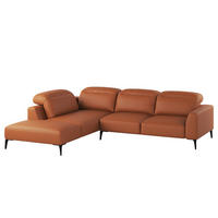 ECKSOFA mit Ottomane - Kastanienfarben/Schwarz, Leder/Metall (263/238cm) - home24