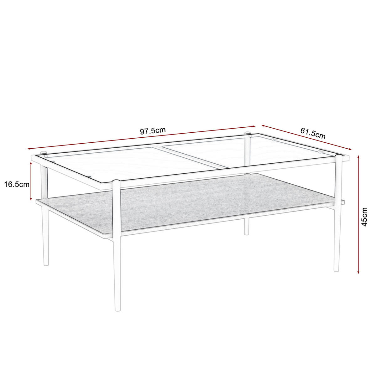 COUCHTISCH 97.5/61.5 cm grau weiß aus MDF und Glas mit Stauraum - Weiß, Glas (97.5/61.5/45cm) - OKMYHOME