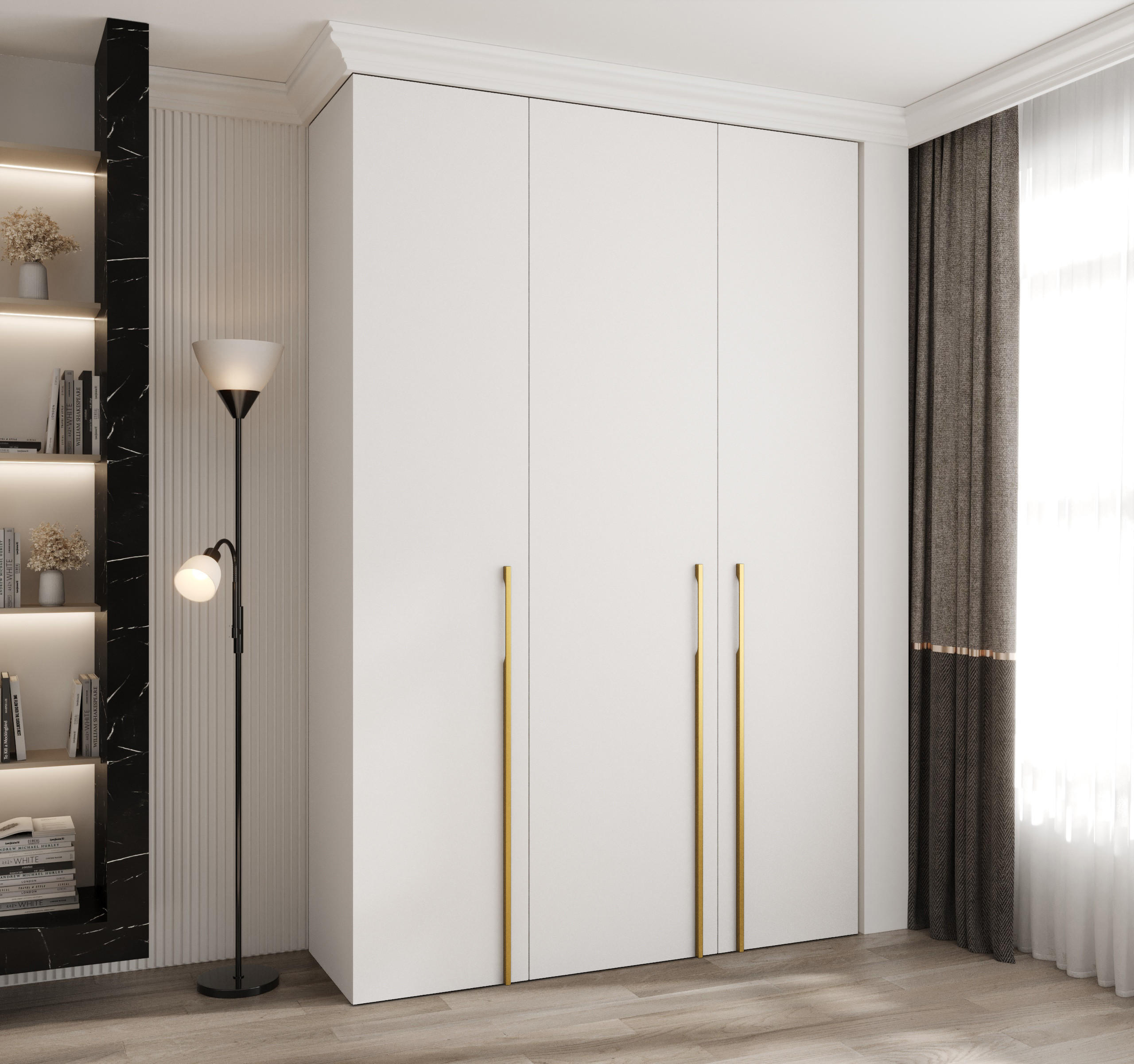 DREHTÜRENSCHRANK 245,5/160/50 3-türig - Goldfarben/Weiß, Holz/Metall (160/245.5/50cm) - Abiks Möbel