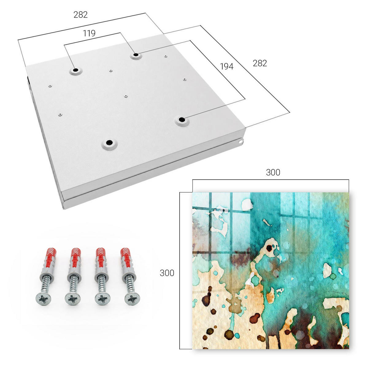 SCHLÜSSELBOX Weiß 30x30 cm – Türöffnung nach rechts - Türkis-Abstraktion - Türkis, Metall (30/30/5cm) - TULUP