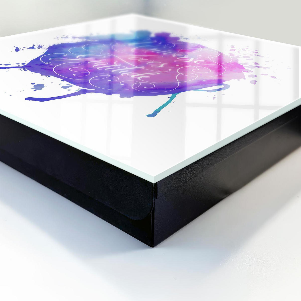 SCHLÜSSELBOX Schwarz 30x30 cm- Türöffnung nach rechts - Das Universum liebt Dankbarkeit - Lila, Metall (30/30/5cm) - TULUP