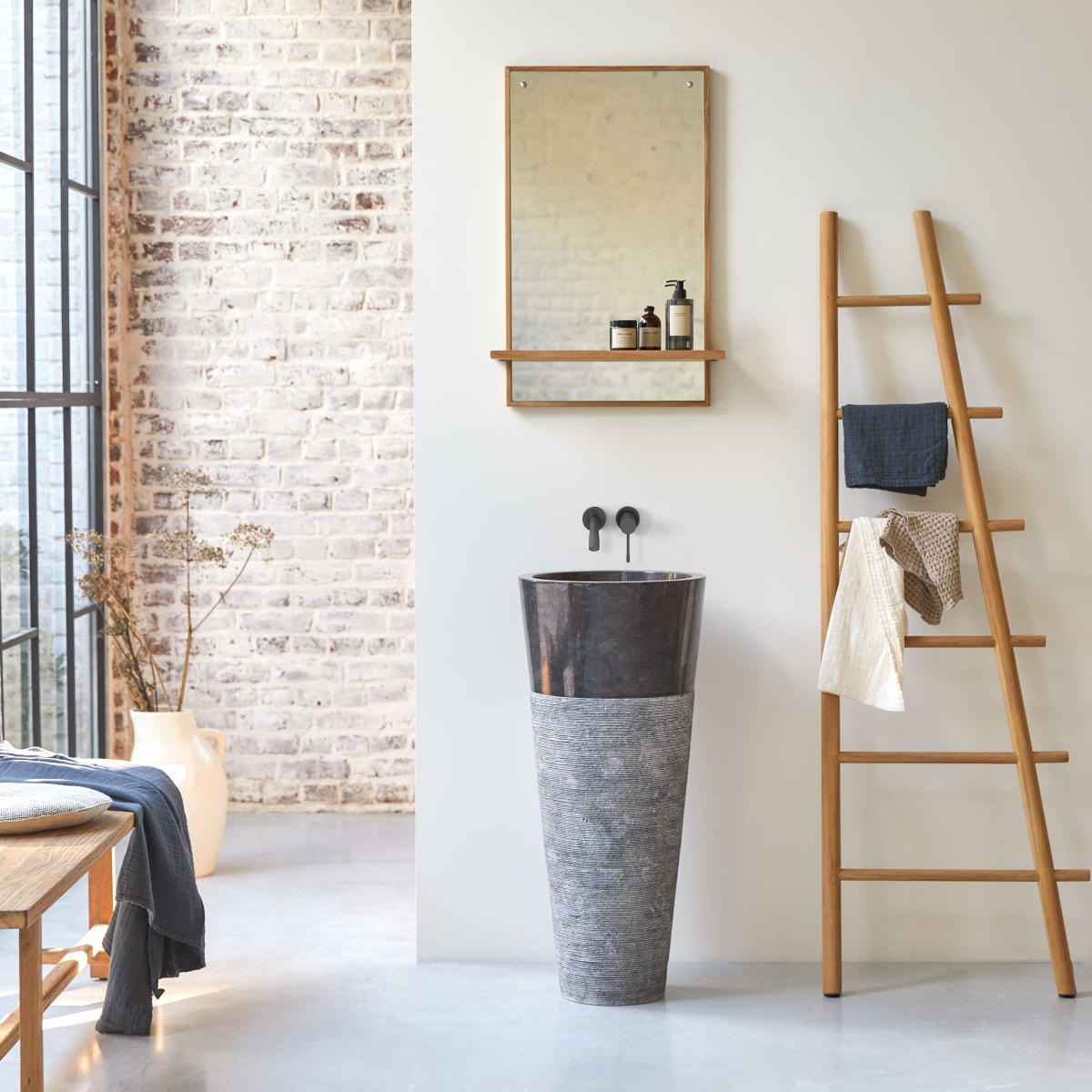 WASCHBECKEN Koni Grau aus Marmor - Grau, Stein (40/90/40cm) - Tikamoon