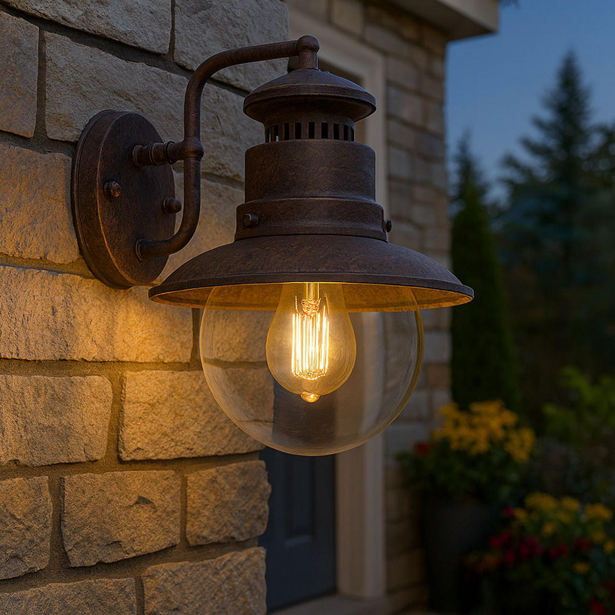 LED AUSSENWANDLEUCHTE Stahl Rostfarben - Braun, Glas (24.7/21.5/27cm) - Globo Lighting