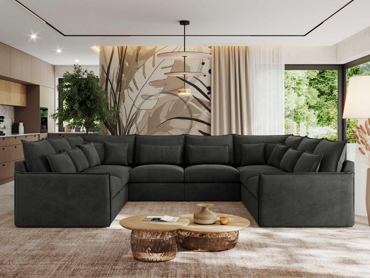WOHNLANDSCHAFT VERSO U 8M Dunkelgrau Velvet - Dunkelgrau/Schwarz, Kunststoff/Textil (362/93/270cm) - MKS