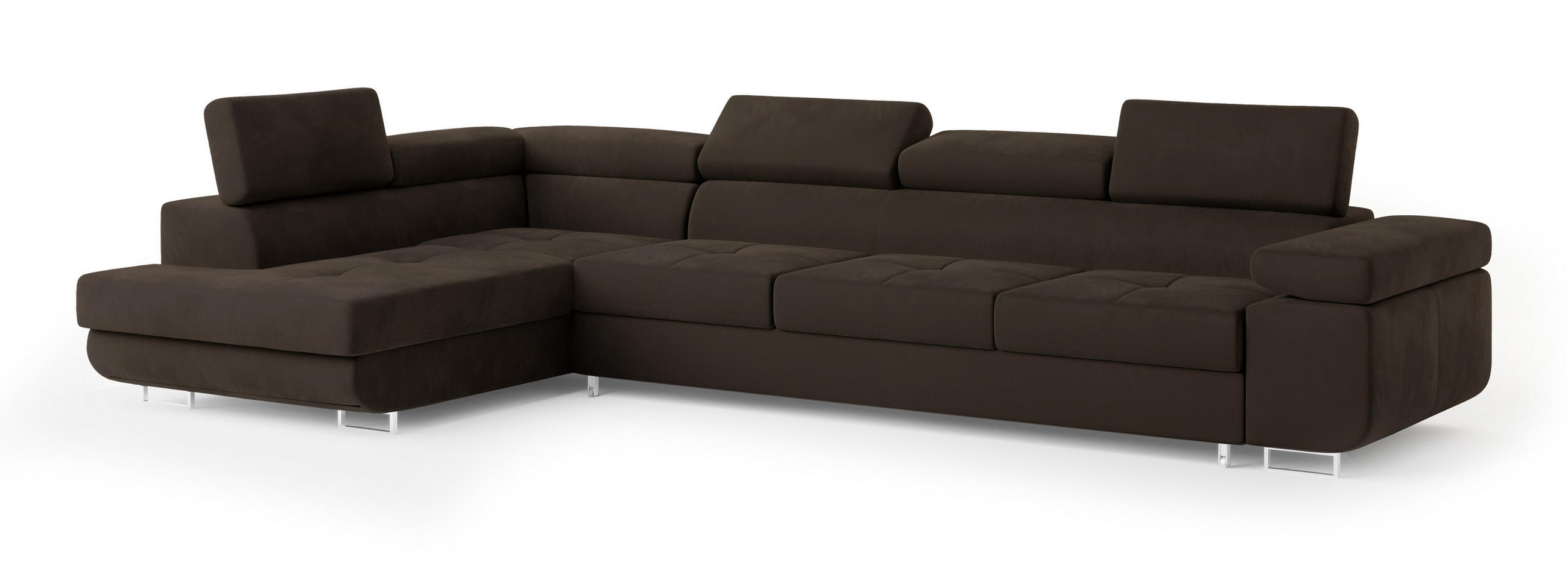 ECKSOFA VICENTE Braun Velours-Stoff mit Schlaffunktion - Braun, Holz (346/202cm) - MASSENO